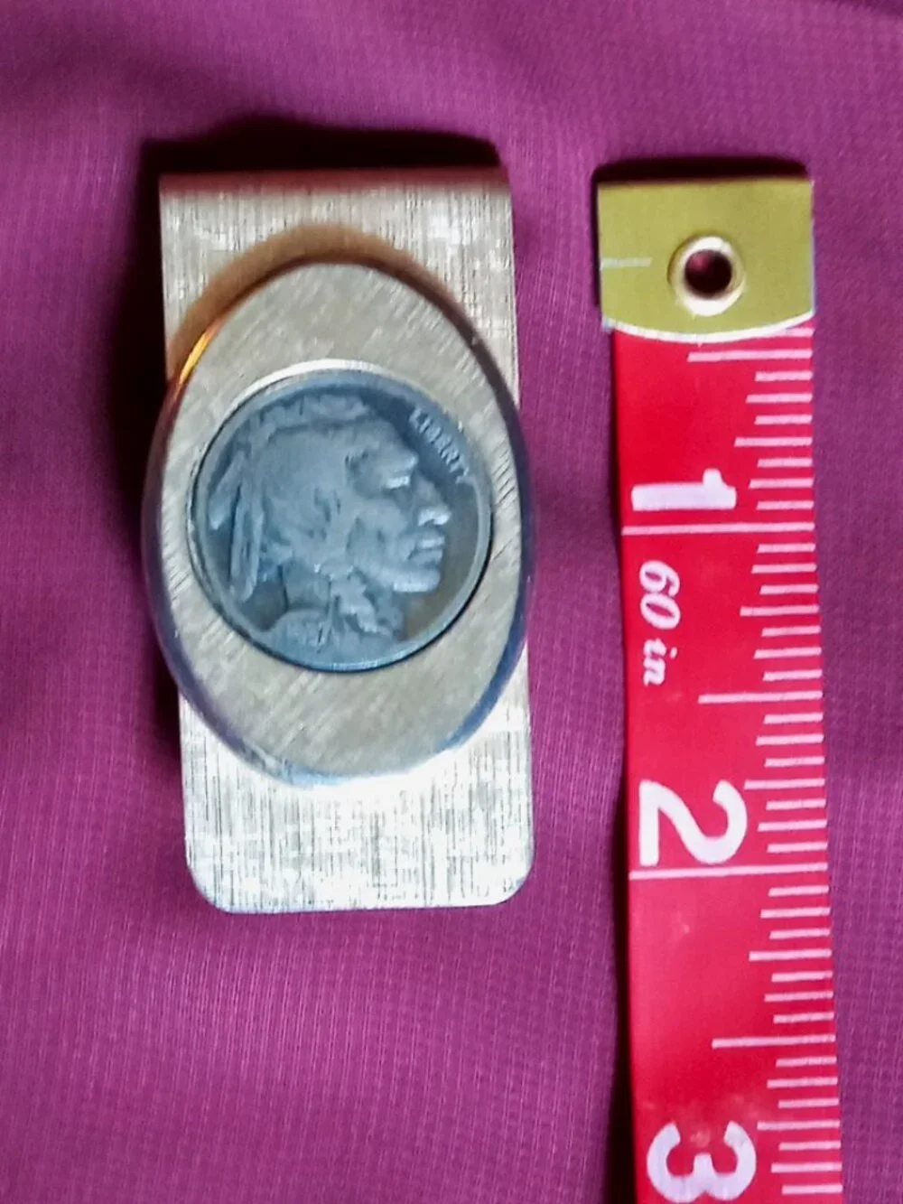 Vintage Gold-Tone Money Clip with Authentic 1937 F Buffalo Nickel & Name: 